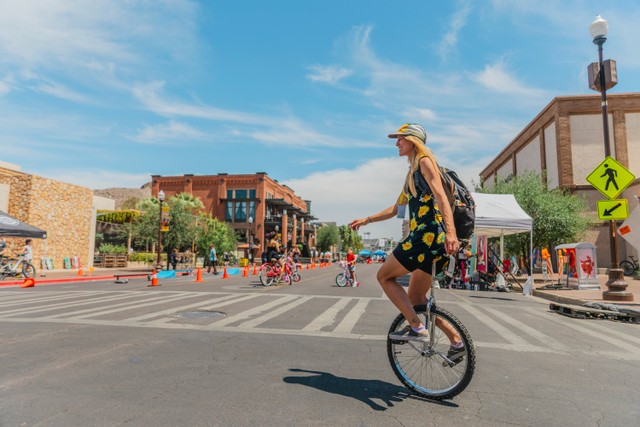 Unicyclist at Open Streets Tempe